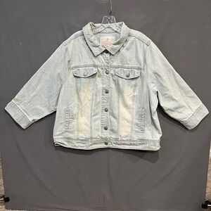 Avenue Jeans Desert Denim Jacket Womens 22/24 Light Blue 3/4 Sleeve Trucker